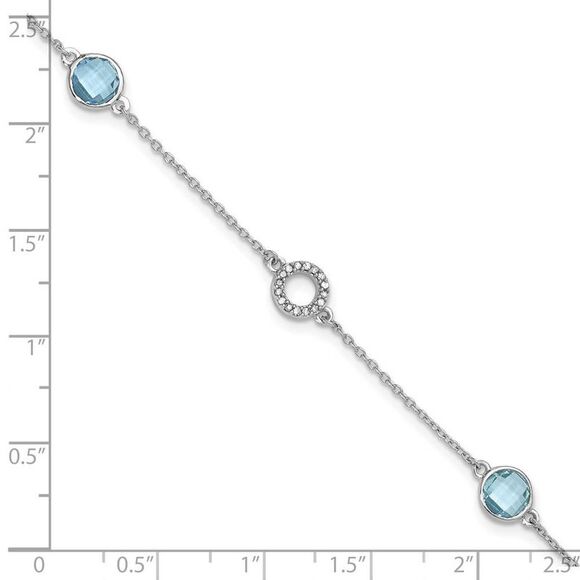 Blue Topaz and Diamond Adj. Station Bracelet in Rhodium Plated Silver